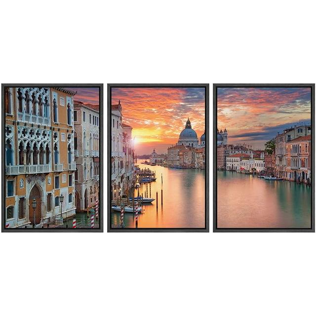 wall26 - 3 Piece Canvas Wall Art - Venice. Image of Grand Canal in Venice, with Santa Maria Della Salute Basilica - Modern Home Art Stretched and Framed Ready to Hang - 16"x24"x3 Panels
