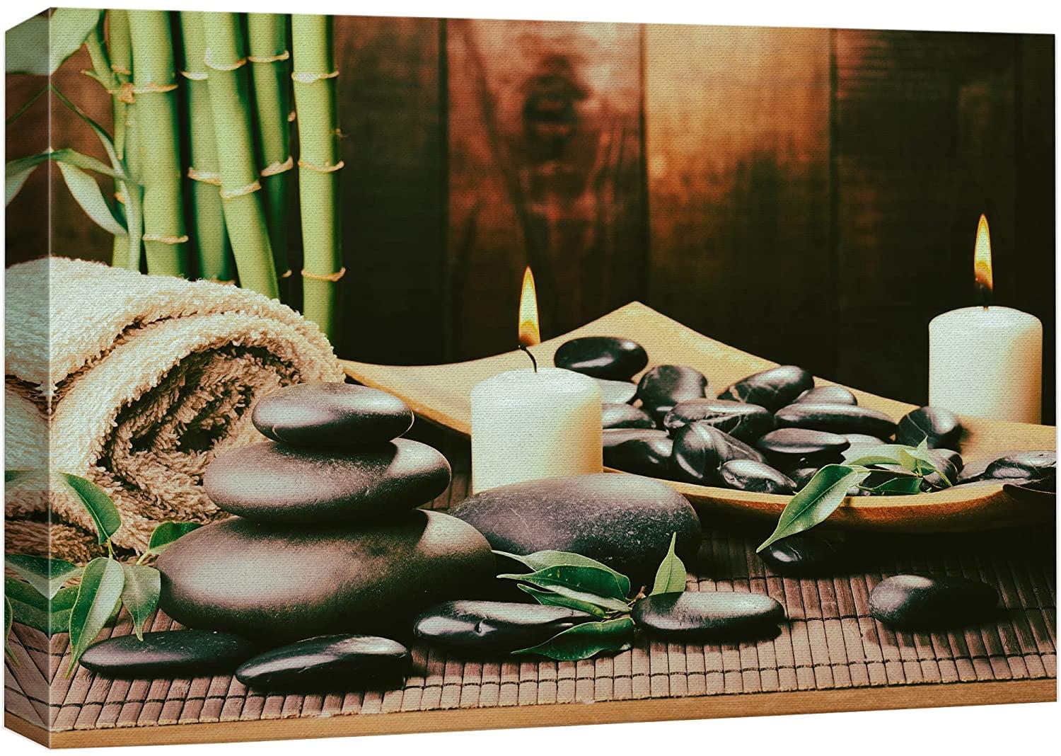 IDEA4WALL Zen Stones Meditation Yoga Towel Bamboo Massage Stones Nature Wilderness On Canvas Print