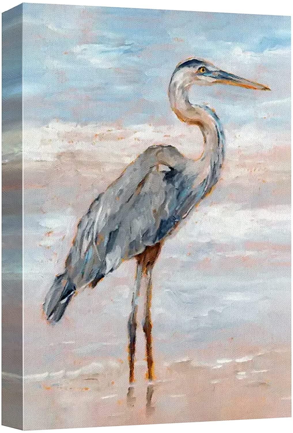 Modern Geometric Pastel Sky Crane Bird Canvas Art