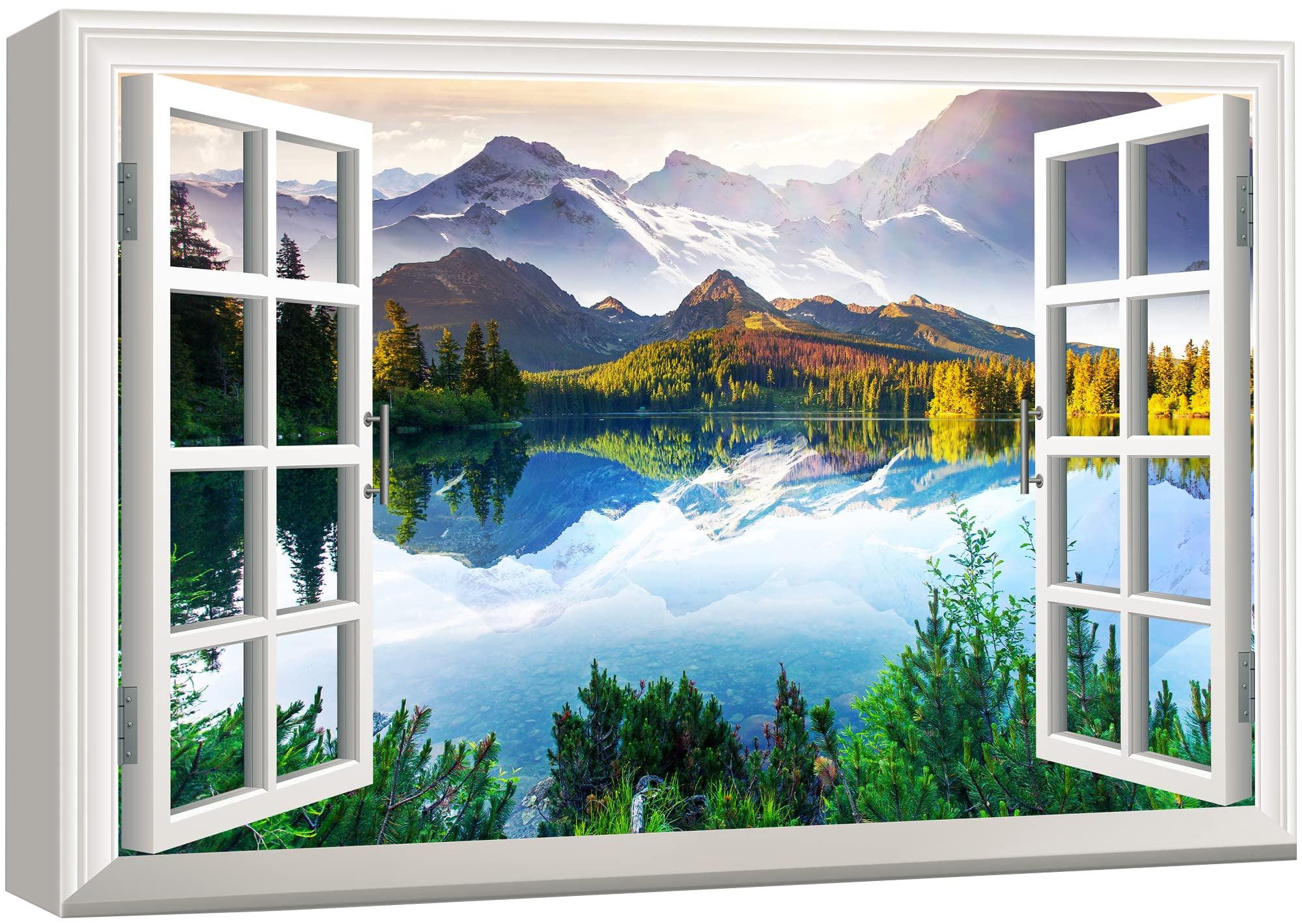 IDEA4WALL Window Scenery " Landscape Serene Mountain Lake Nature Wilderness "