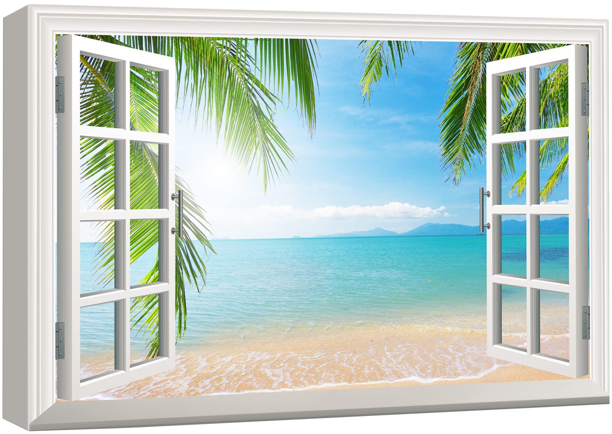 IDEA4WALL Window Scenery " Landscape Tropical Palm Tree Beach Nature Wilderness "