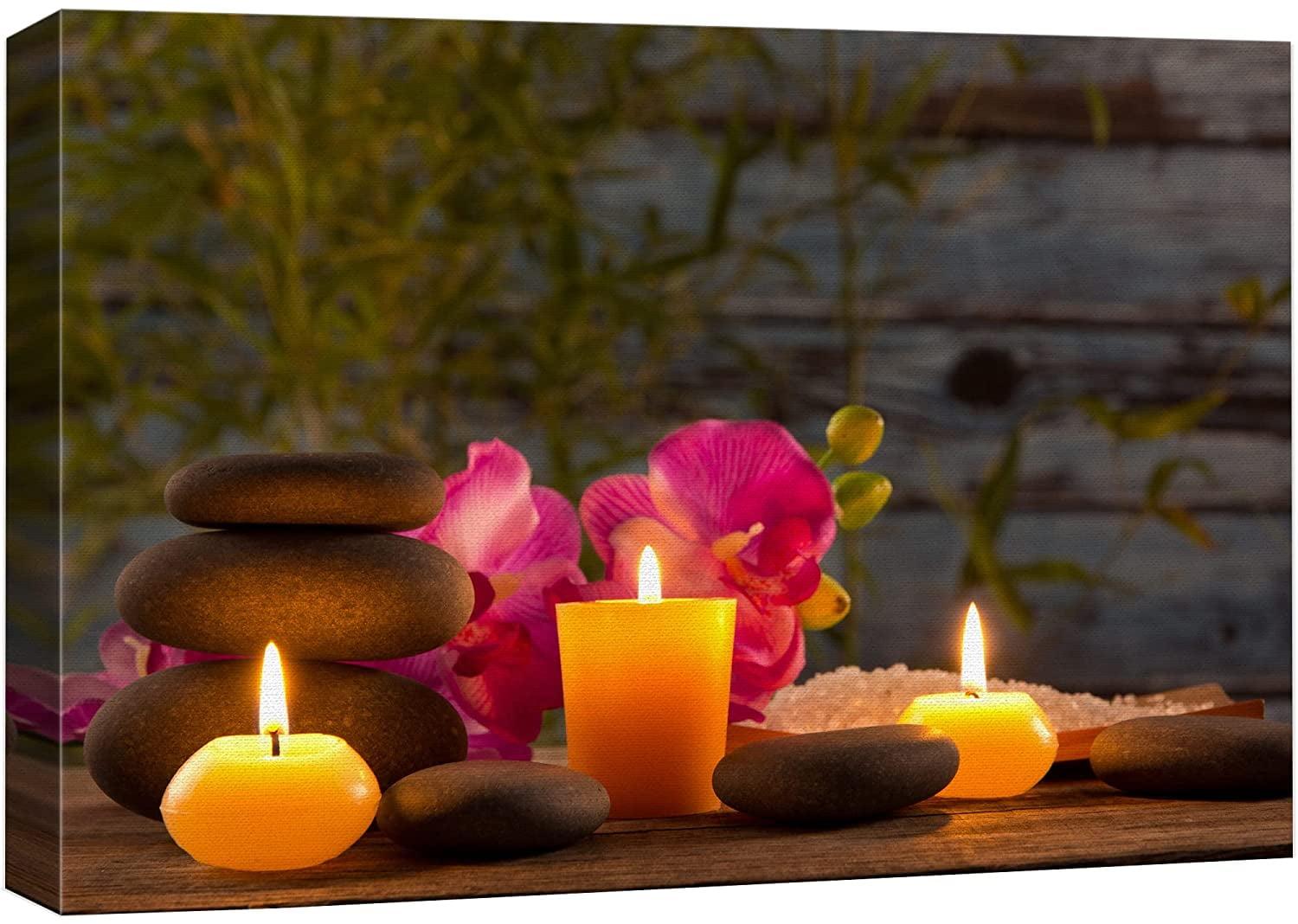 IDEA4WALL Zen Stones Atmosphere Massage Stone Tropical Flower Candle Yoga Nature On Canvas Print