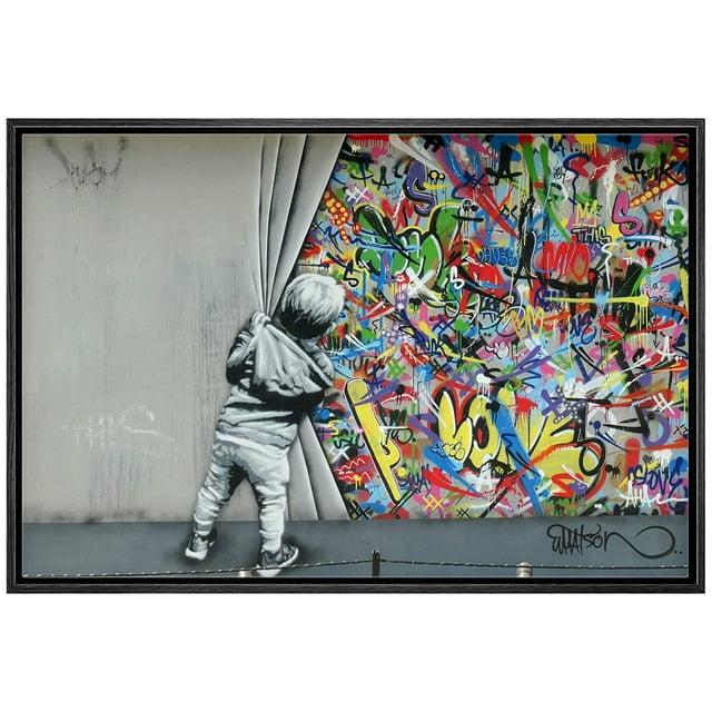 IDEA4WALL Pop Urban Street Banksy British Artist Kid Spray Paint Curtain Illusion Colorful Large Canvas Print Wall Art