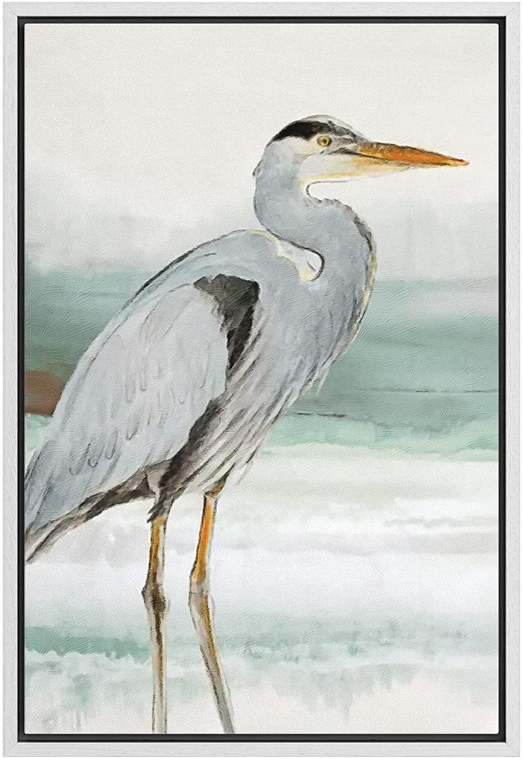 IDEA4WALL Crane Heron Bird " Pastel Beach Wave Ocean Crane Bird Nature Modern Zen Rustic "