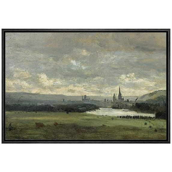 IDEA4WALL Rustic Countryside " IDEA4WALL Framed Canvas Print Wall Art Pastel Storm Cloud Valley Lake Landscape Nature Wilderness Illustrations Fine Art Decorative Rustic Multicolor For Living Room, Bedroom, Office "