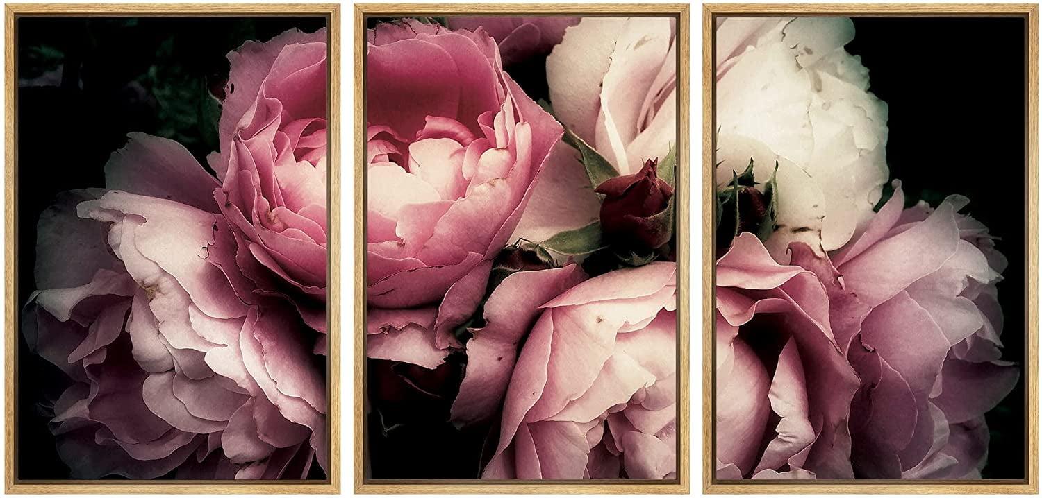 IDEA4WALL Flower Blossom " Pink Rose Peony Bouquet Floral Pictures Large Framed Canvas Print 3 Pieces Wall Art