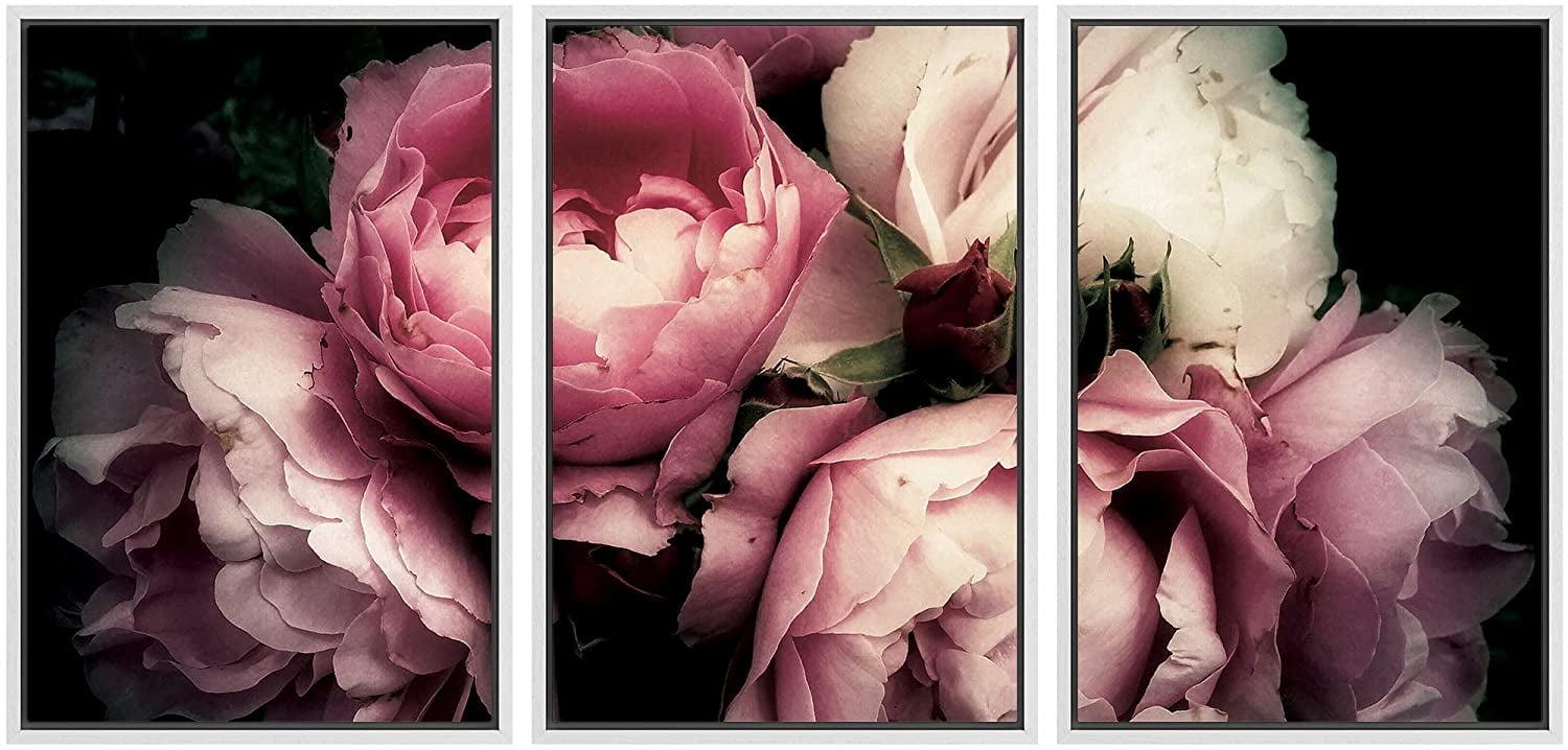 IDEA4WALL Flower Blossom " Pink Rose Peony Bouquet Floral Pictures Large Framed Canvas Print 3 Pieces Wall Art