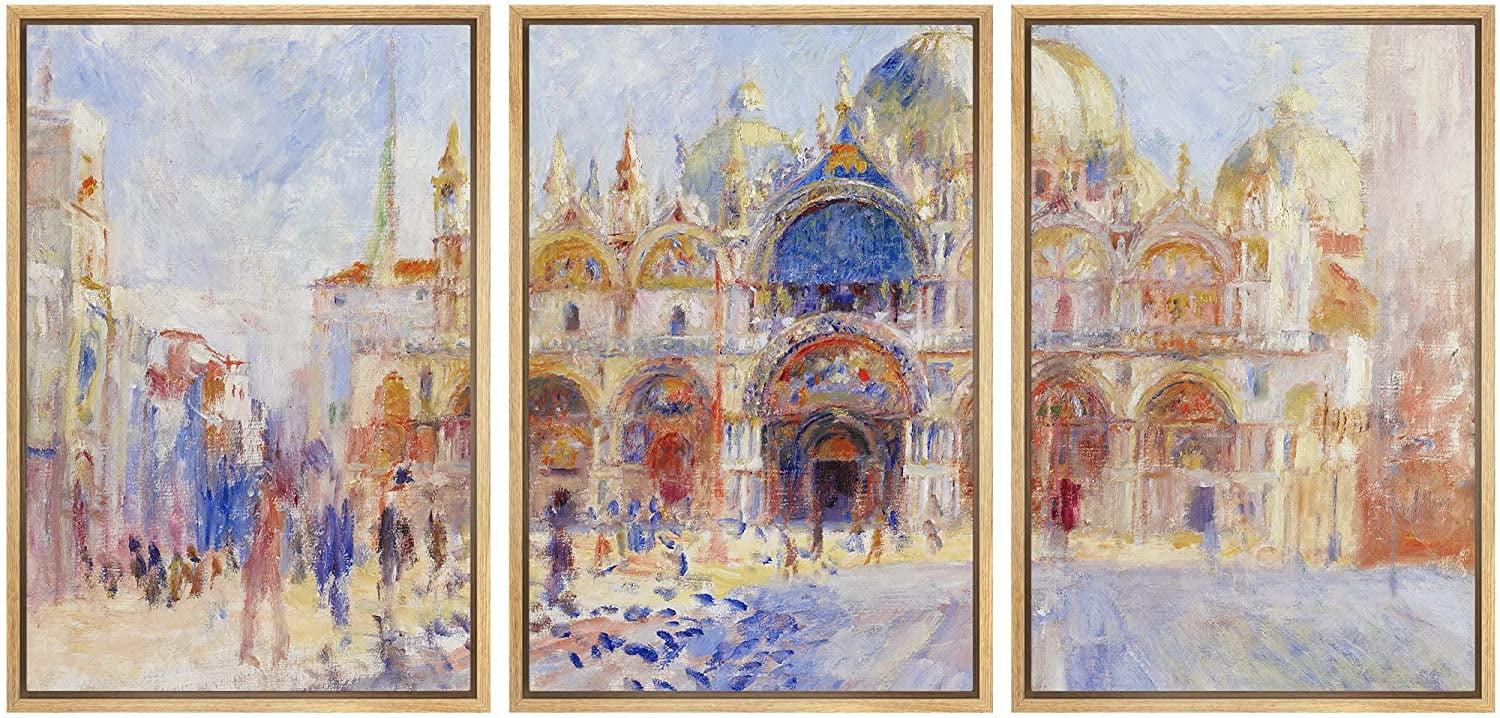 IDEA4WALL Famous Artwork " Piazza San Marco, Venice By Pierre Auguste Renoir Oil Painting Fine Art Reproduction " 3 - Pieces