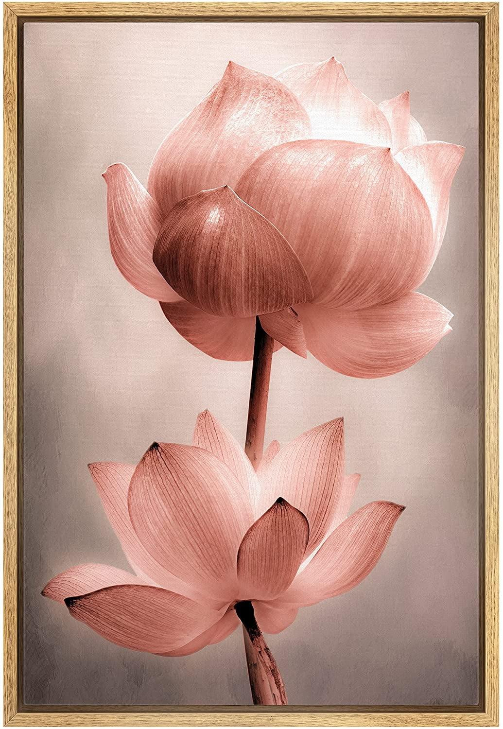 Blush Pink Lotus Flower Framed Canvas Wall Art