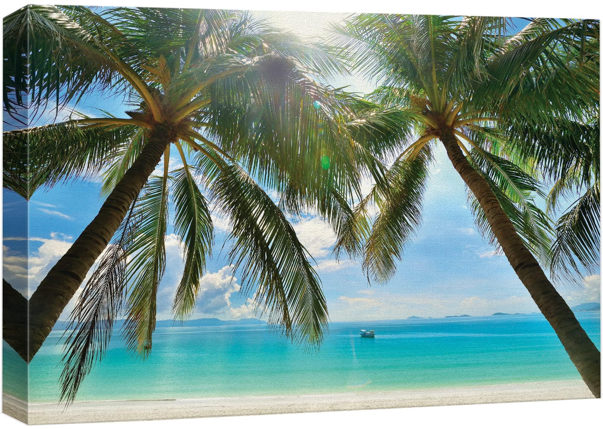 IDEA4WALL Tropical Palm " Tropical Beach Palm Trees Overlook Ocean Canvas Art Home Art "