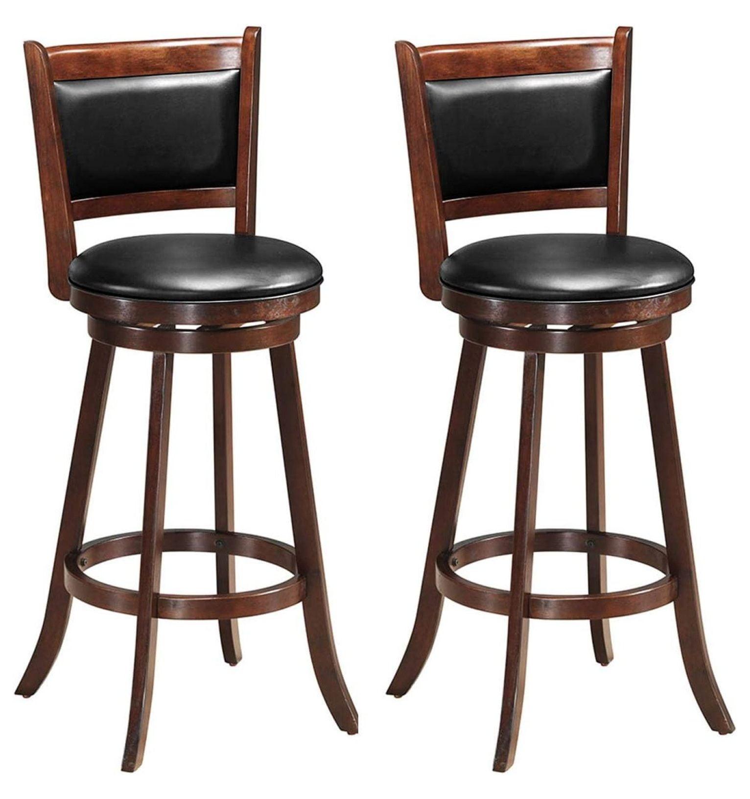 Espresso Swivel Bar Stool with Leather Cushion and Wood Frame