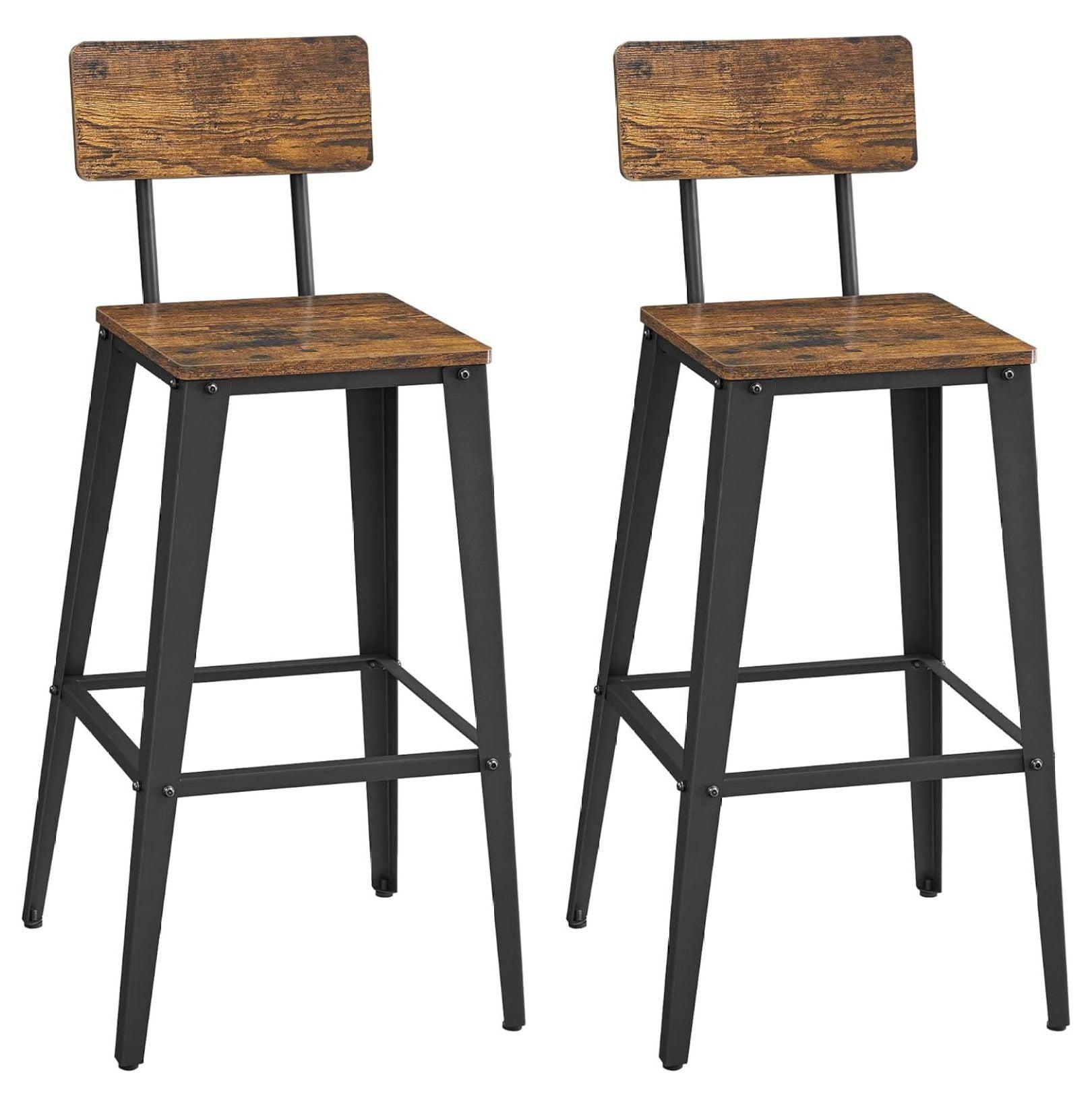 Industrial Rustic Brown Metal Bar Stools with Back, Set of 2