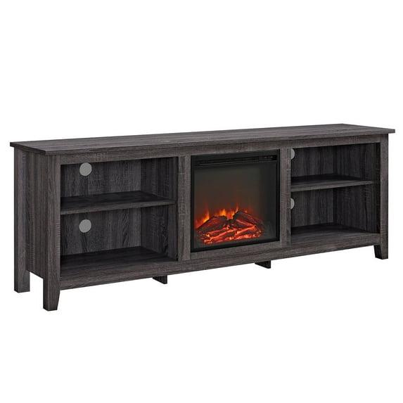 we furniture 70" wood media tv stand console with fireplace - charcoal