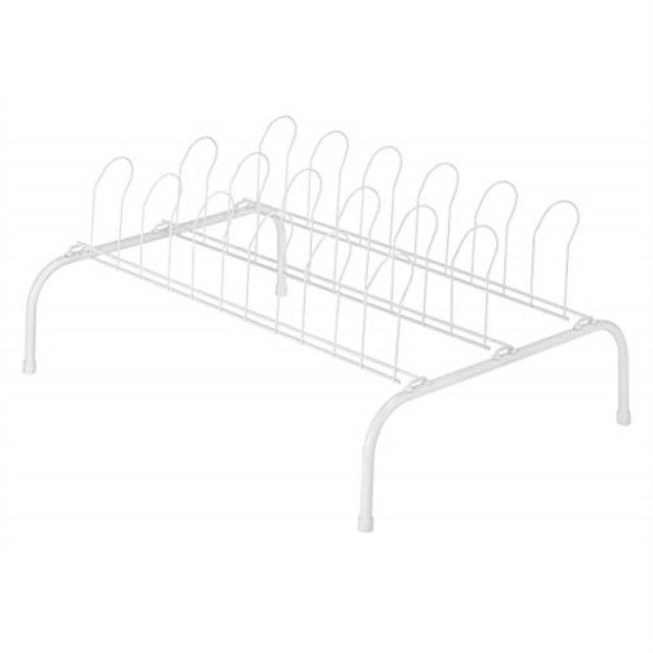 White Steel 9-Pair Floor Shoe Rack