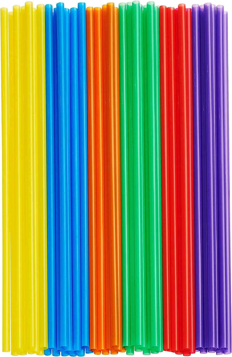 10" Assorted Color Disposable Plastic Drinking Straws, 200-Pack