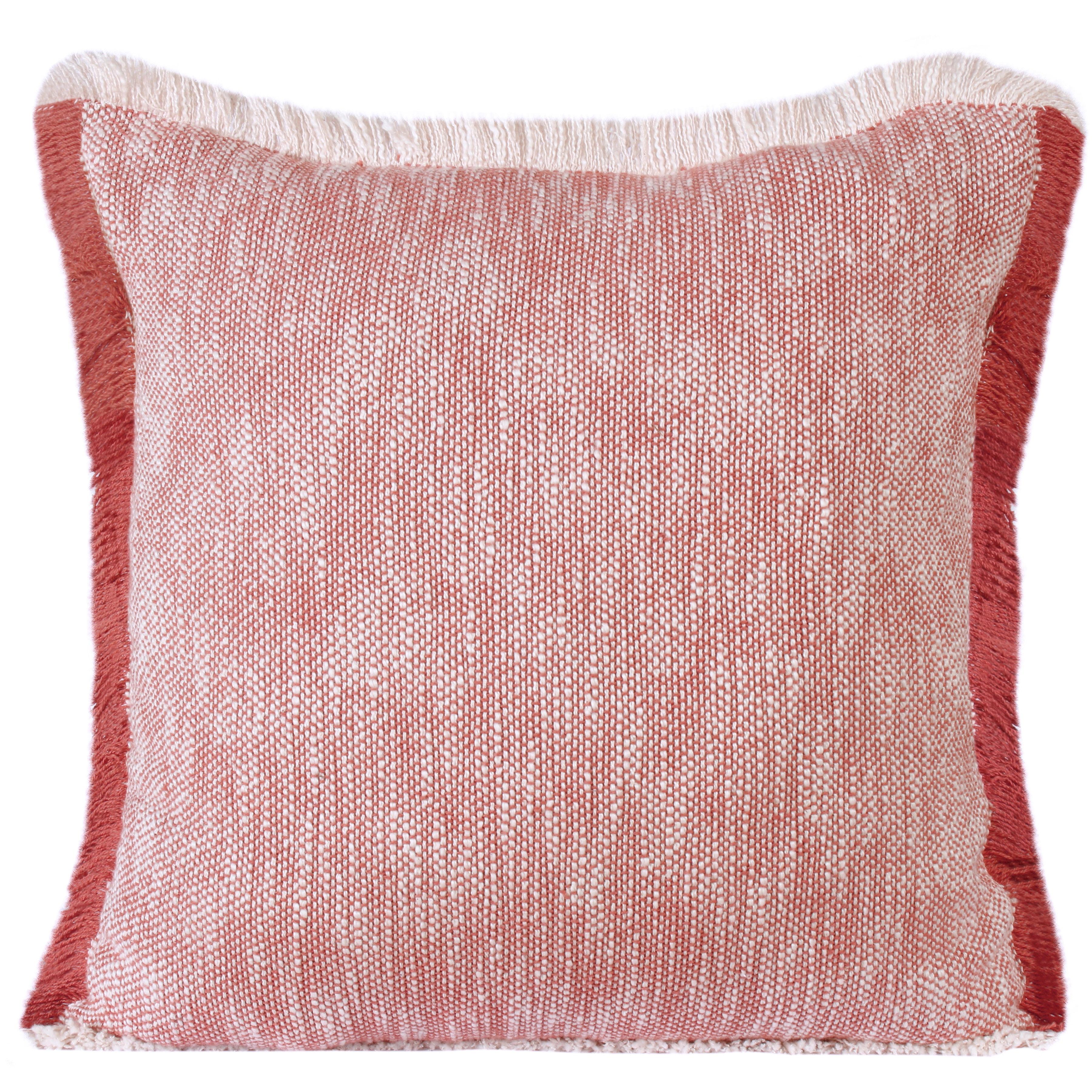 woven paths Unique Neutral Two-Tone Cotton Throw Pillow with Fringe