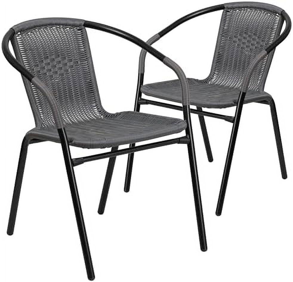 Gray Rattan Stackable Patio Dining Chairs, Set of 2