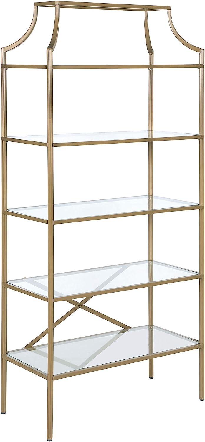 Gold Metal and Glass 5-Shelf Bookcase Etagere