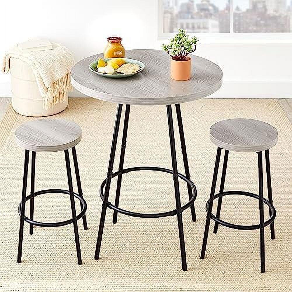 Black Metal Frame 3-Piece Bistro Pub Set with Round Table