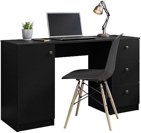 Sleek 53" Black Engineered Wood Gaming Desk with Filing Cabinet