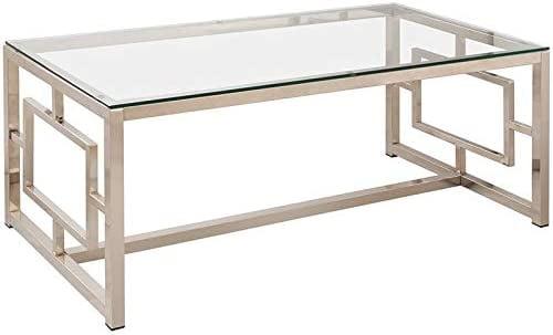 Rectangular Silver Metal and Glass Coffee Table