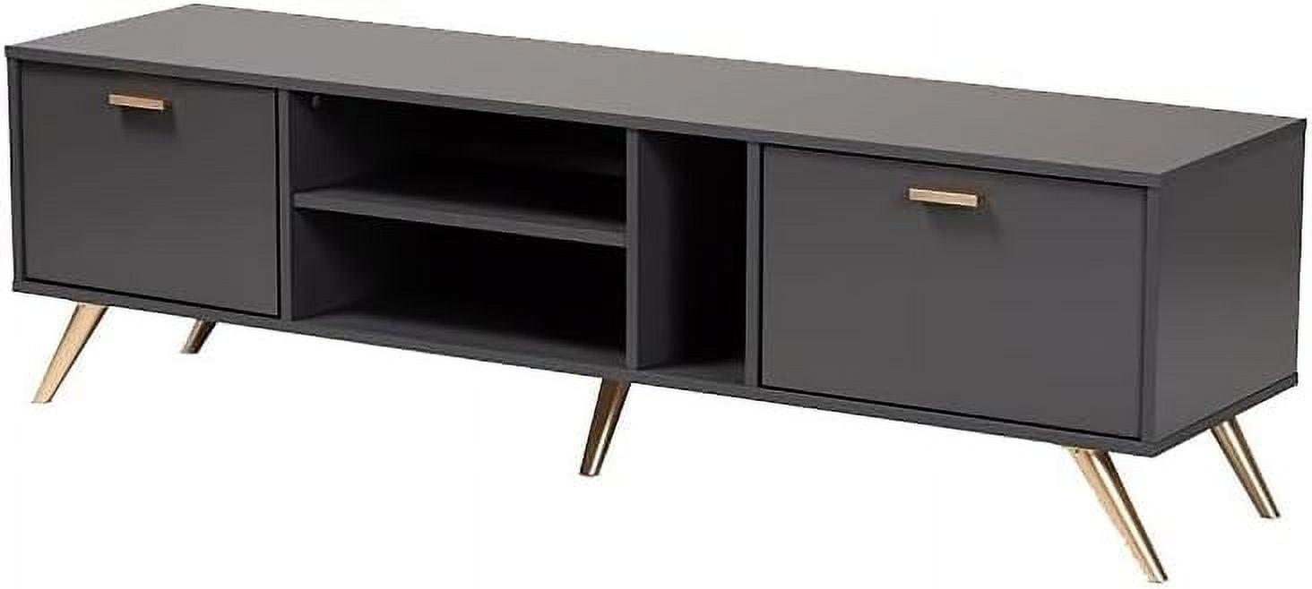 Contemporary Dark Grey and Gold 63" Wood TV Stand with Cabinet