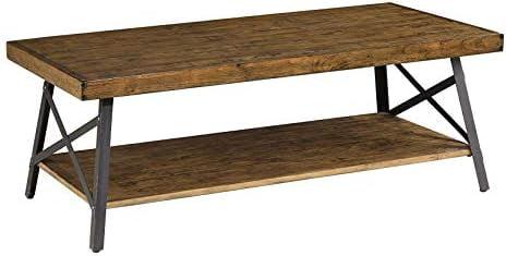 Chandler Pine Brown Solid Wood & Steel Coffee Table with Shelf