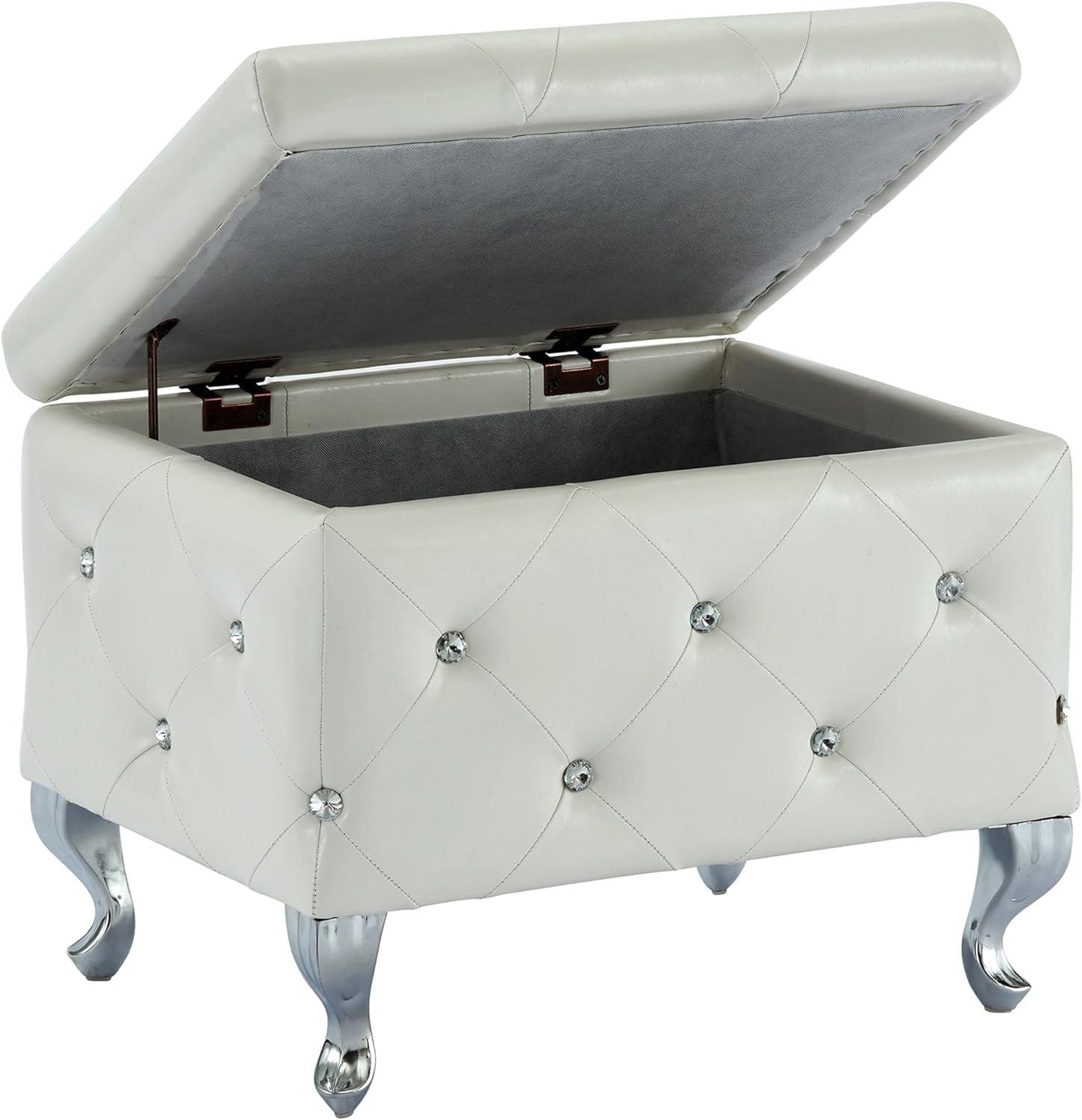 xrboomlife Monique-Velvet  Bench with Crystals White Faux Leather Faux Leather