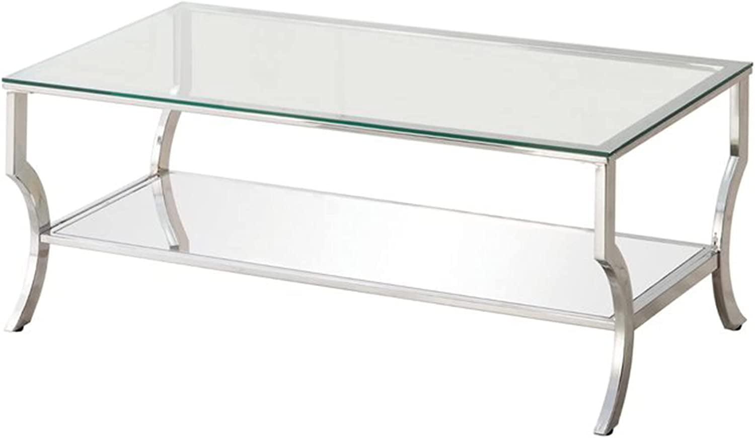 Chic Mirage 24" Rectangular Chrome Coffee Table with Glass Top and Mirrored Shelf
