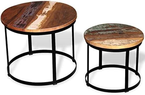 Coffee Table Set 2 Piece Round End Table Side Table Solid Wood Mango