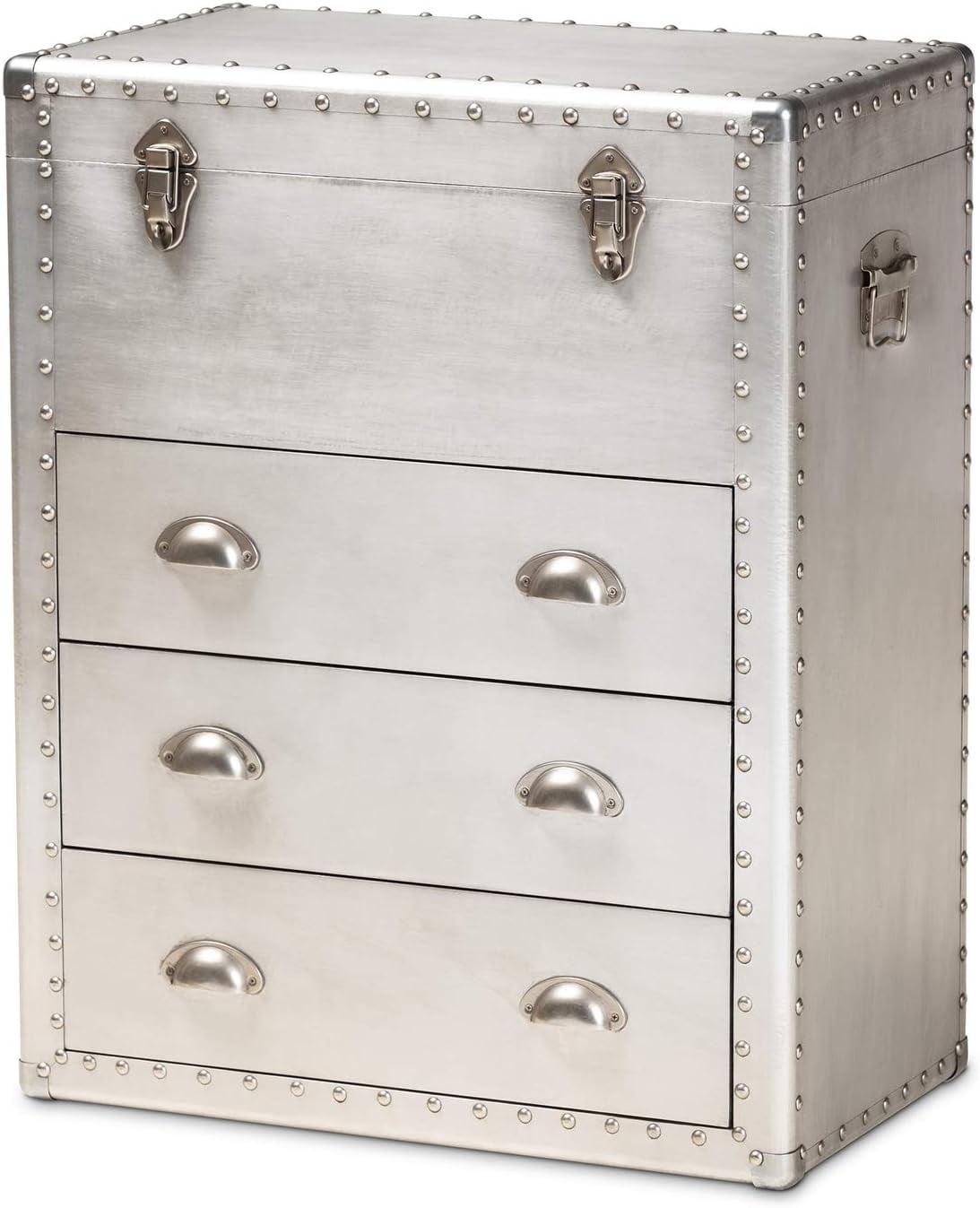 Serge Metal 3 Drawer Accent Storage Chest Silver - Baxton Studio