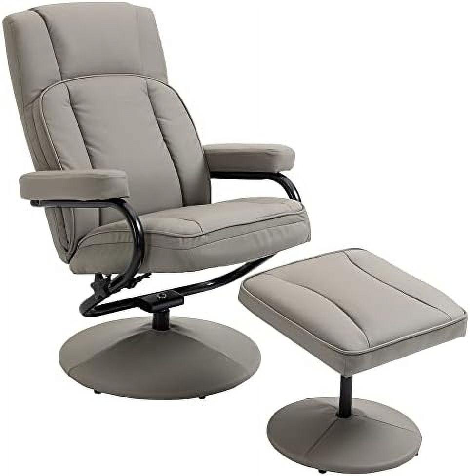 Gray Faux Leather Swivel Recliner with Ottoman