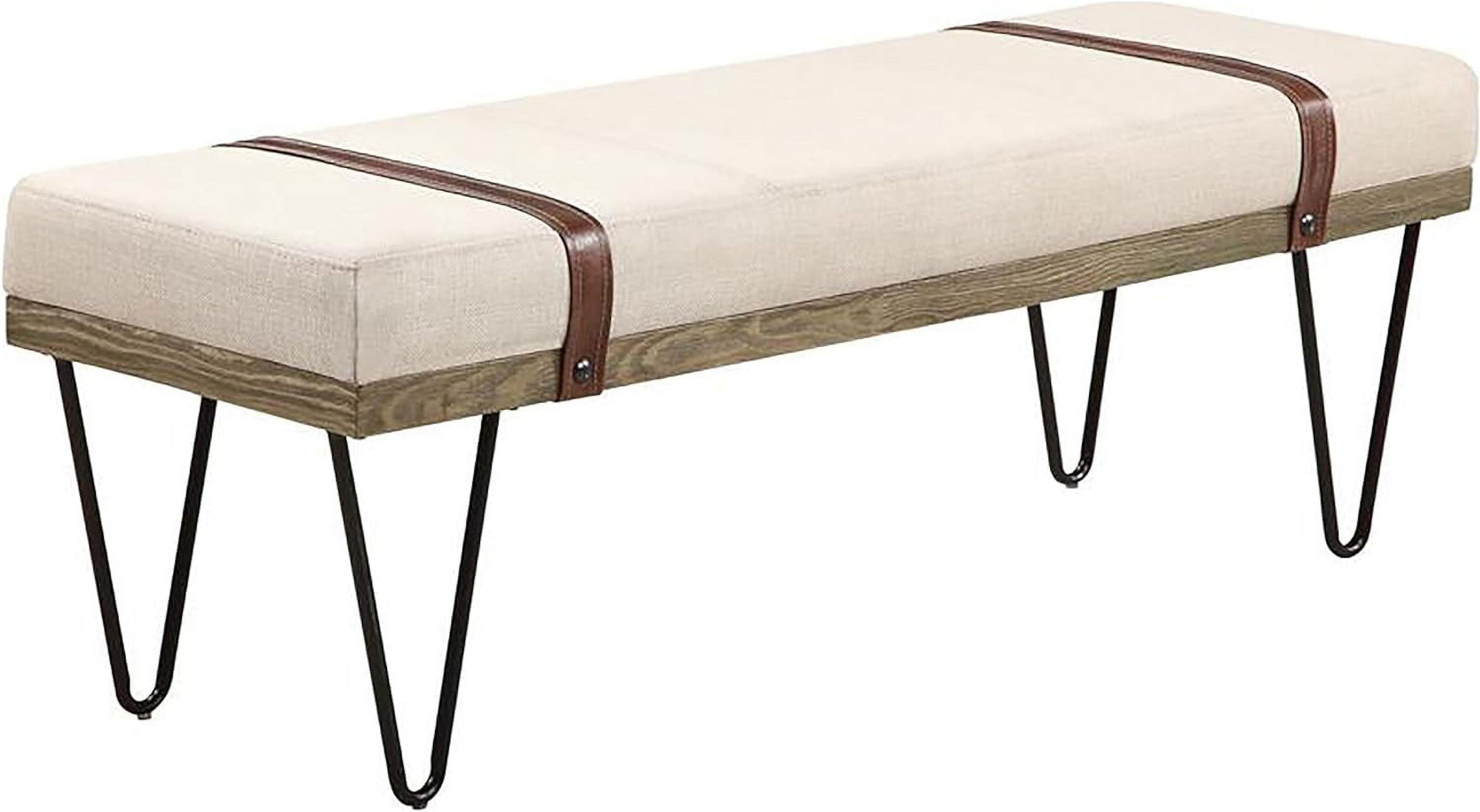 Beige Upholstered Bench with Black Hairpin Legs