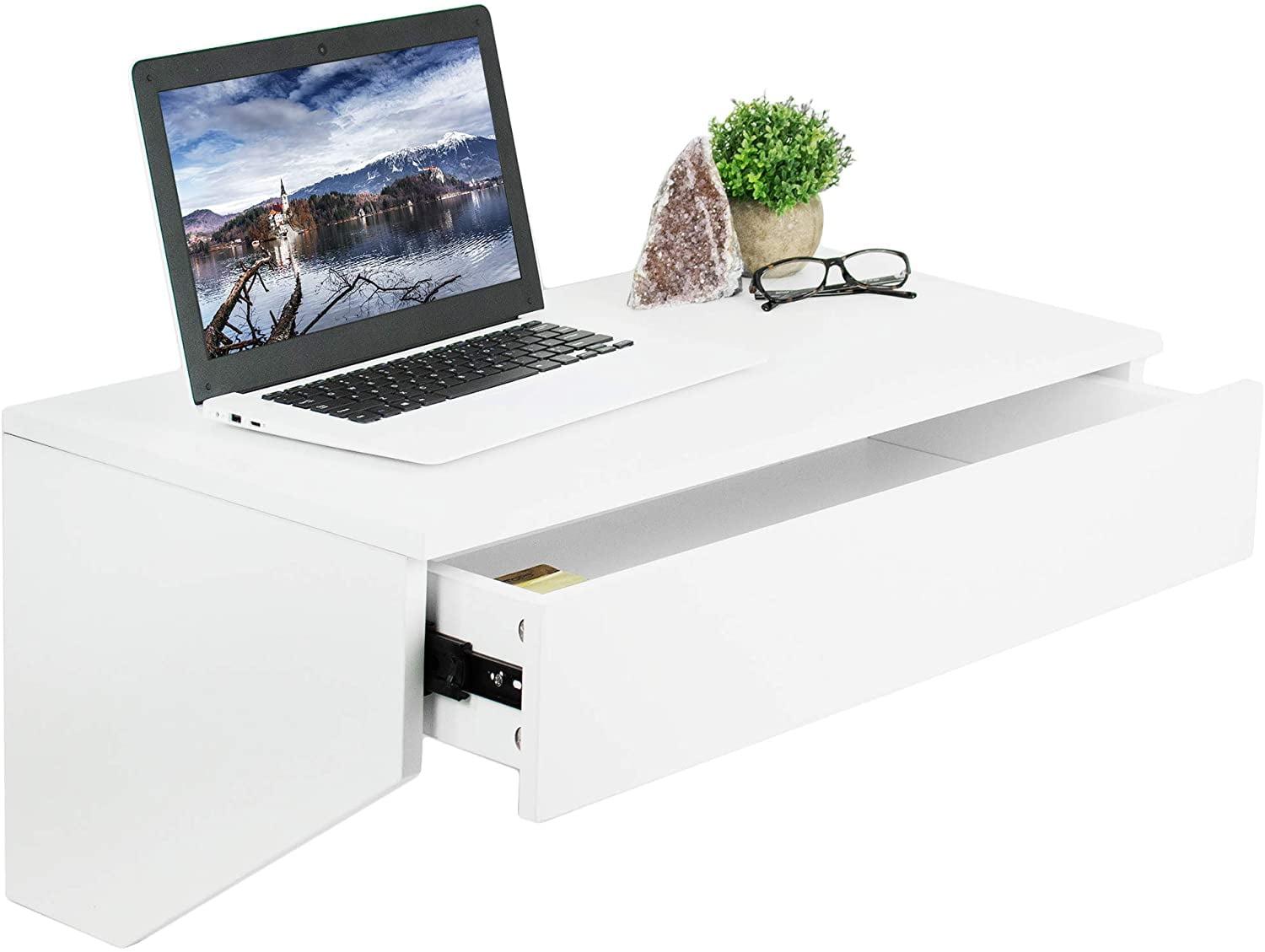 VIVO White Floating Wall Mounted Storage Shelf, Desk Drawer, DESK-SF01W