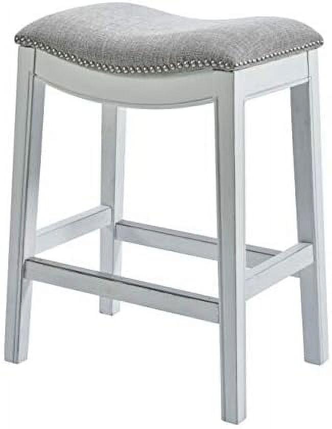 New Ridge Home Goods Zoey 30" Farmhouse Wood Bar Height Stool in White Wash