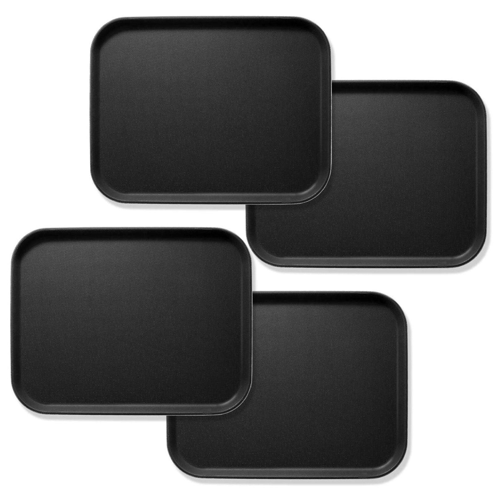 Set of 4 Black Rectangular Non-Skid Serving Trays