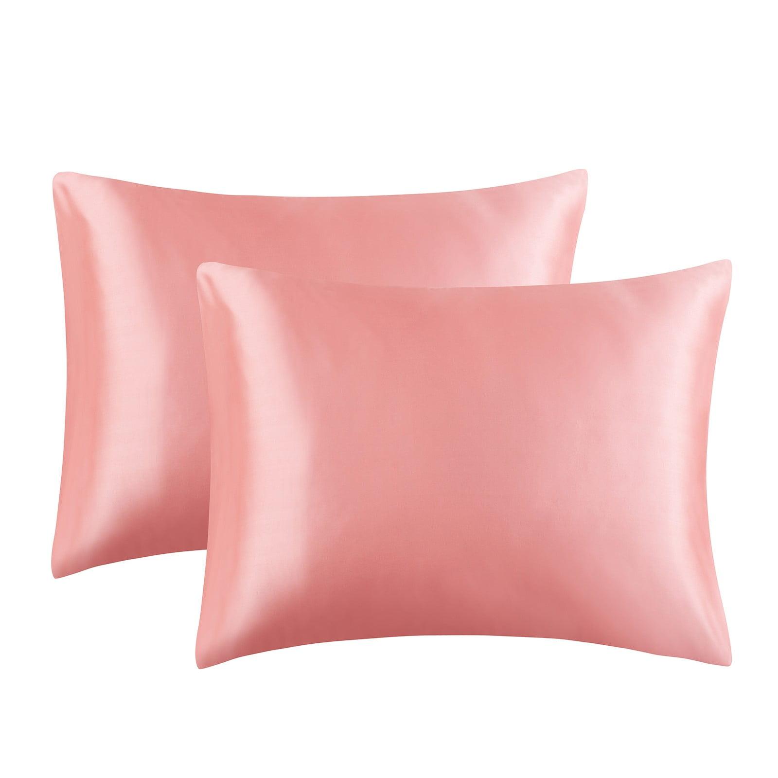 Guanhe Satin Pillowcase for Hair and Skin, Silk Pillowcase 2 Pack Standard Size with Envelop Closure, Gifts for Women Men(Pink,20”X26”,2pcs)