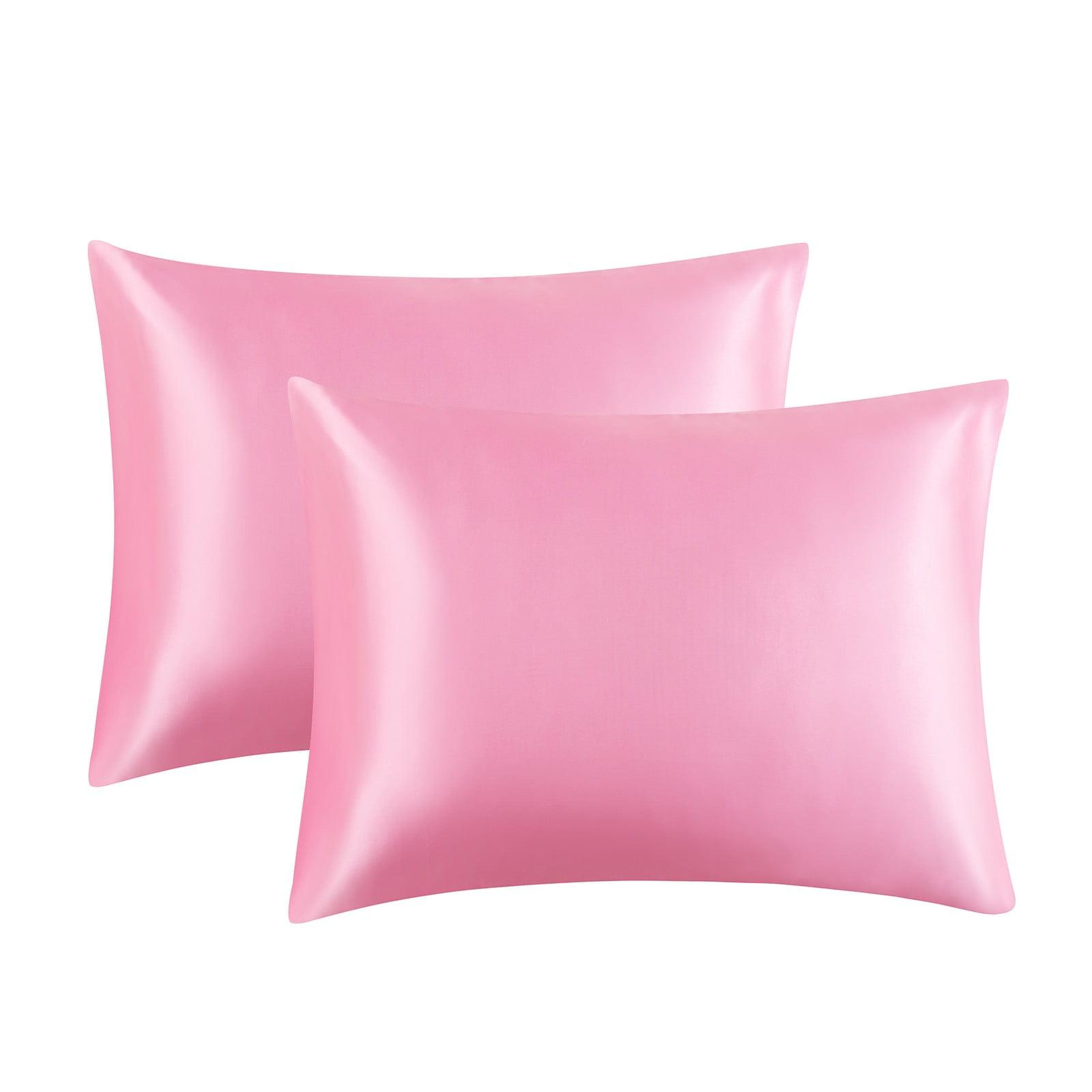 Guanhe Satin Pillowcase for Hair and Skin, Silk Pillowcase 2 Pack Standard Size with Envelop Closure, Gifts for Women Men(Pink,20”X26”,2pcs)