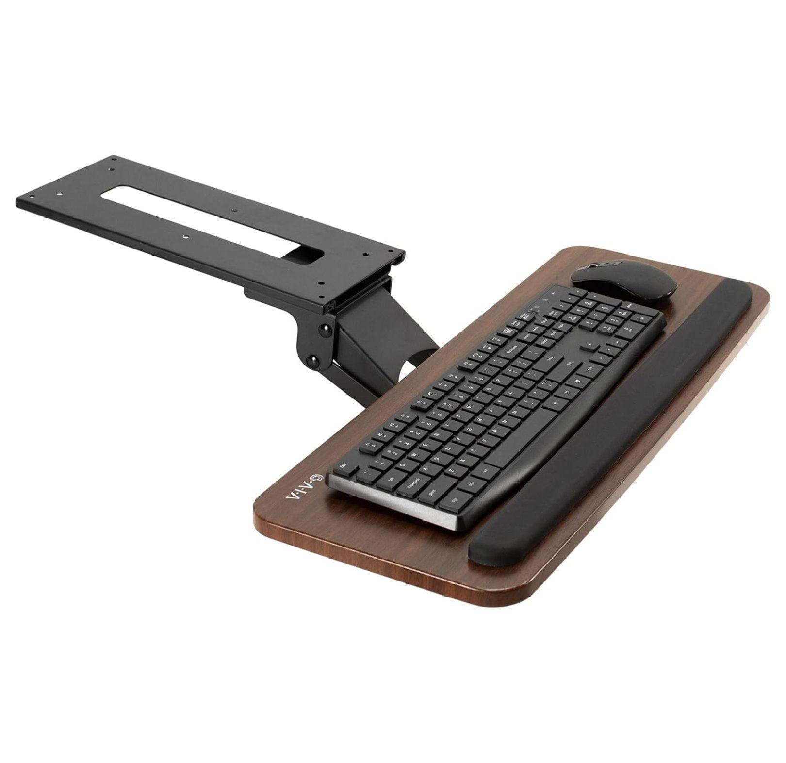 zhou yan jun Adjustable Computer Keyboard and Mouse Platform Tray, Ergonomic Under Table Desk Mount Drawer Underdesk Shelf, Dark Wood Top, Black Frame, MOUNT-KB03D