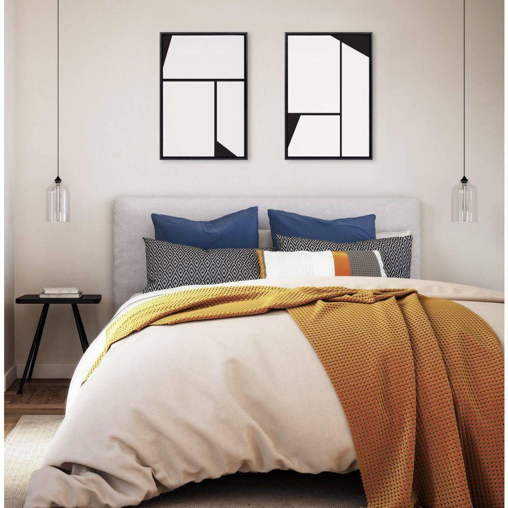 Kate and Laurel Sylvie Sleek Luxe Minimalist Black and White Abstract Framed Canvas Wall Art Set by The Creative Bunch Studio, 2 Piece 23x33 Black, Simple Minimal Art Set for Wall