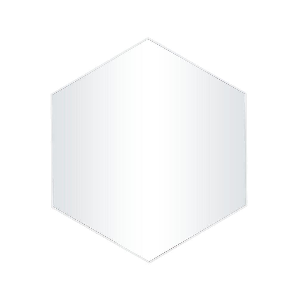 21 in. x 24 in. Hexagon Geometric Framed White Wall Mirror with Thin Minimalistic Frame