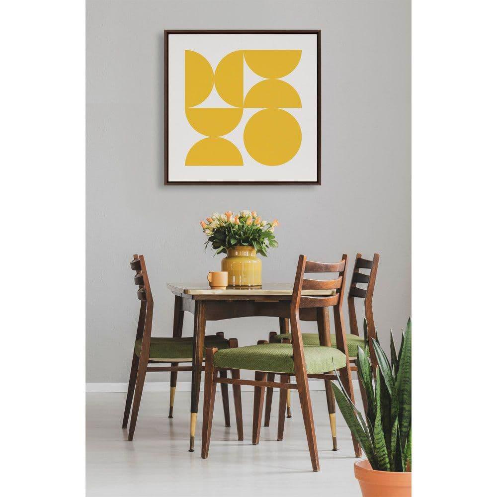 Kate and Laurel Sylvie Bold Vintage Geometric Sunshine Yellow Framed Canvas Wall Art by The Creative Bunch Studio, 30x30 Brown, Mid-Century Modern Design Wall Art