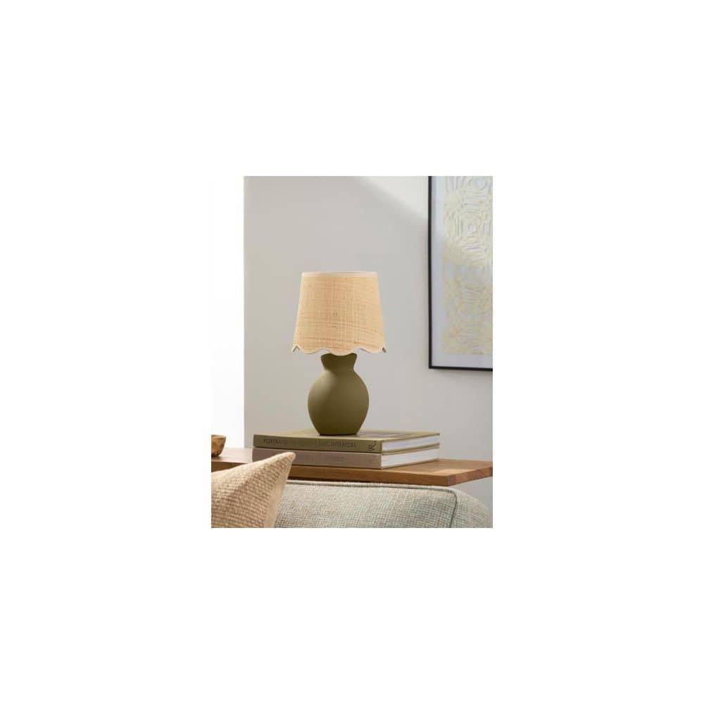 Livabliss Stella Diminuta Cottage Accent Table Lamp, 15-inch, Green with Beige Shade