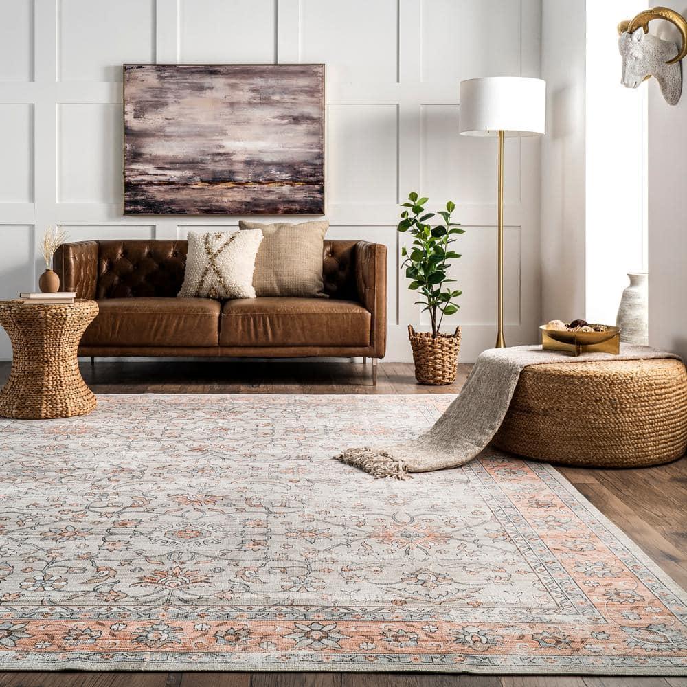 Nuloom Marlena Faded Floral Pet Friendly Machine Washable Area Rug, 8' x 10', Light Orange