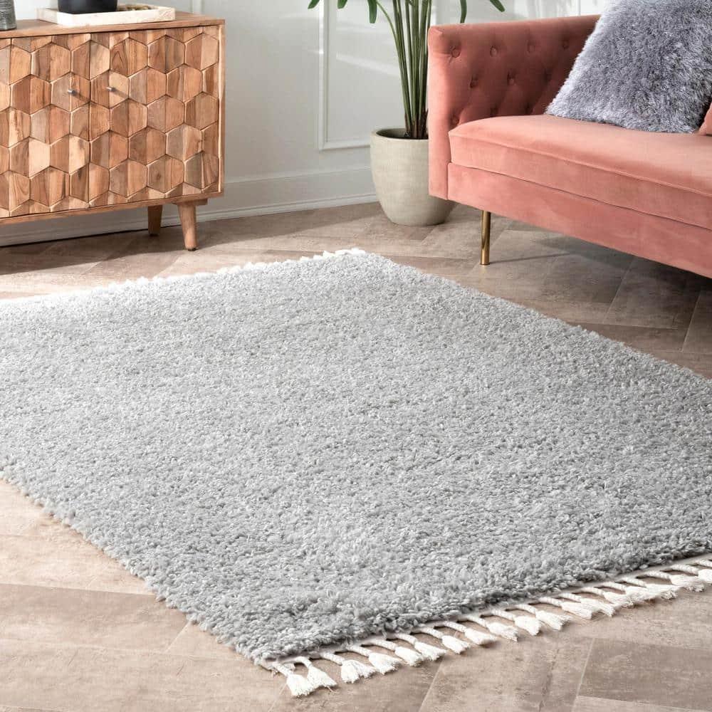 Nuloom Neva Solid 3x5 Accent Shag Indoor Area Rug for Living Room Bedroom Dining Room Nursery Entryway, Grey/Ivory