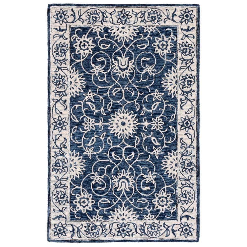 Jardin JAR601 Hand Tufted Accent Rug - Navy/Ivory - 3'x5' - Safavieh