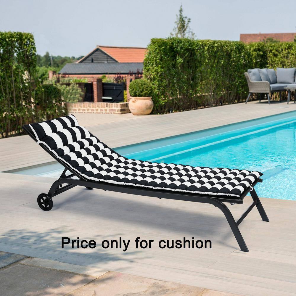 BAYUELSWU 2 PCS Set Outdoor Lounge Chair Cushion Replacement Patio Furniture Seat Cushion Chaise Lounge Cushion,Cushion Only, Chair not Included (Black-White)