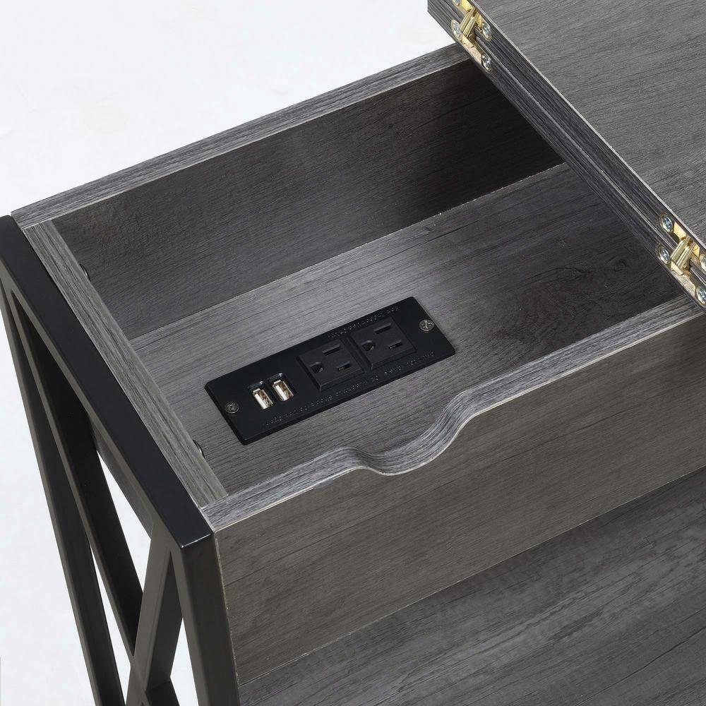 Convenience Concepts Tucson Flip Top End Table with Charging Station and Shelf, Charcoal Gray/Black
