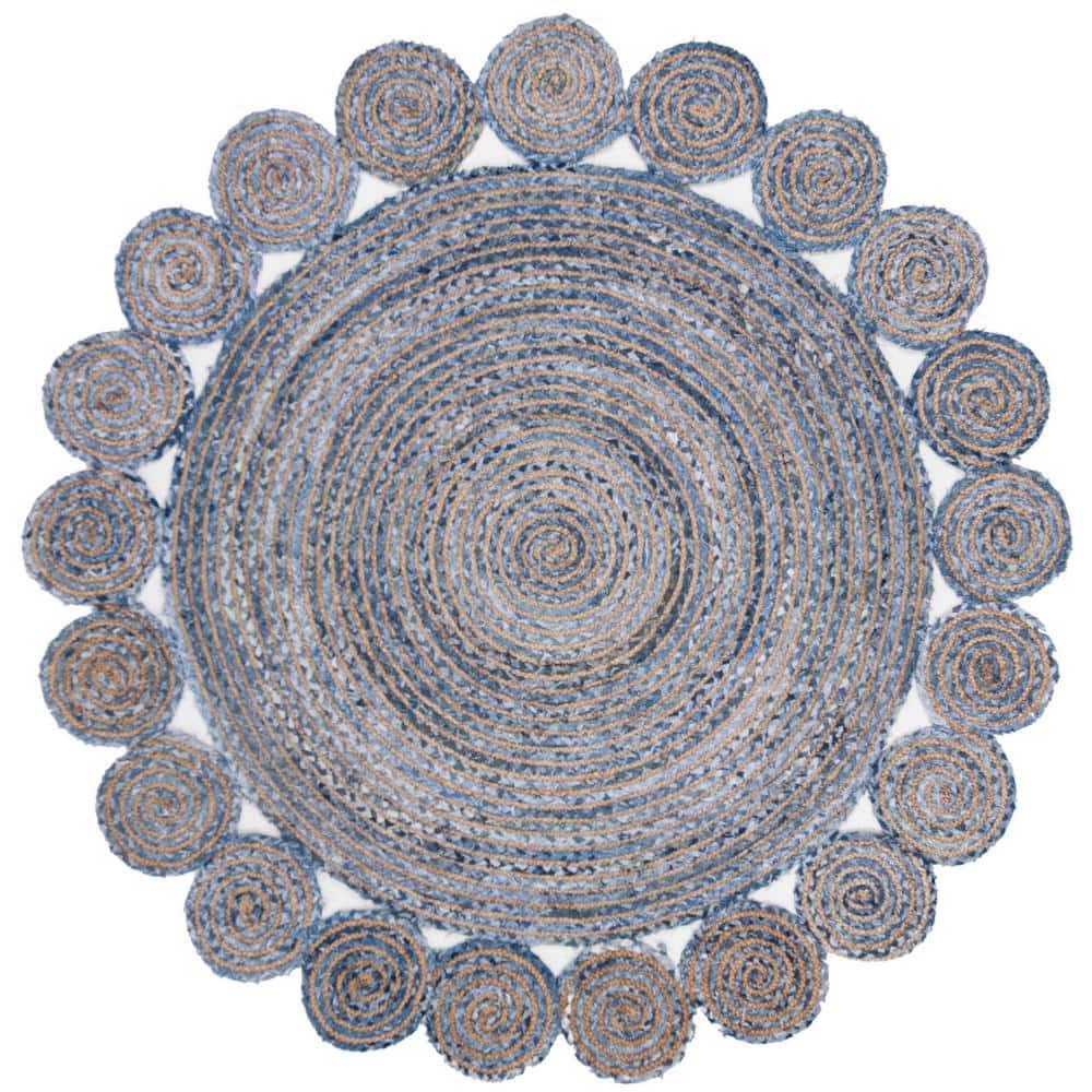 Cape Cod CAP211 Hand Woven Area Rug - Blue/Natural - 6' Round - Safavieh.