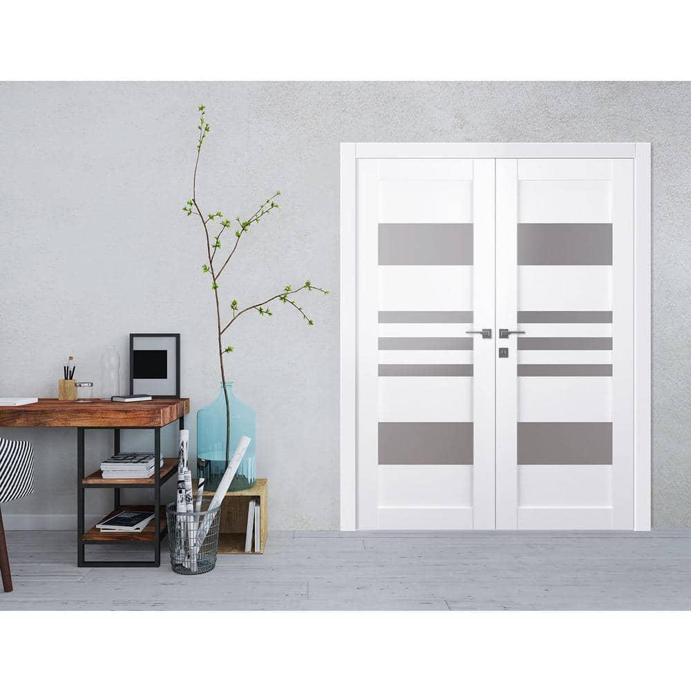 Leti Solid Manufactured Wood and Glass Paneled Prefinished Double French Door